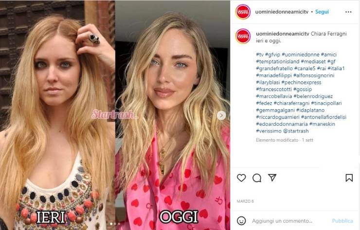 Chiara Ferragni ieri oggi