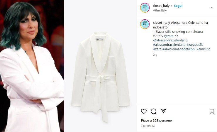 La marca della giacca di Alessandra Celentano