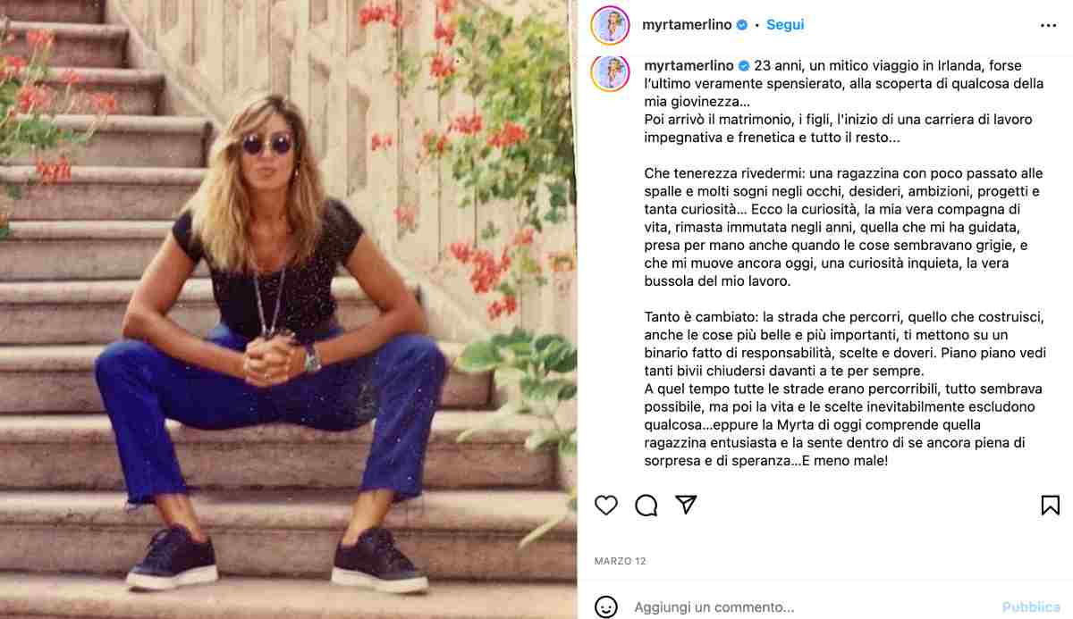 Myrta Merlino, il post su Instagram a 23 anni