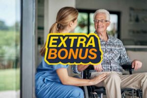persona anziana con infermiera e scritta 'extra bonus'